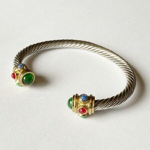 Silver and Gold Cable Bracelet with Multicolor Accents